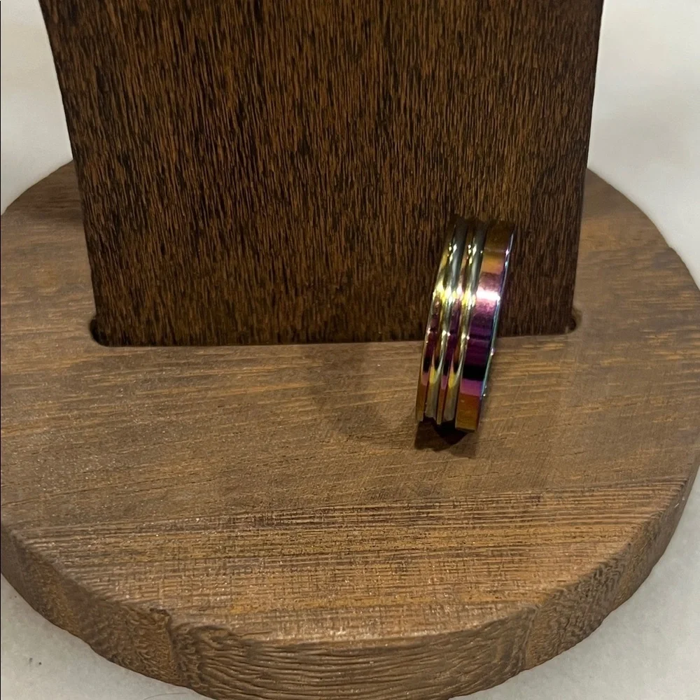 Multicolor Band Ring 6mm Laser Cut Stainless Steel Size 11